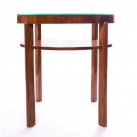 Okrągły stolik Art Deco z intarsją, drewno, szkło
